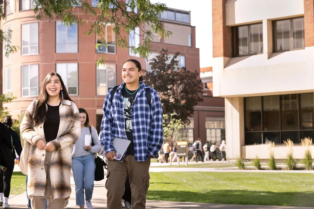 Students walking on campus.